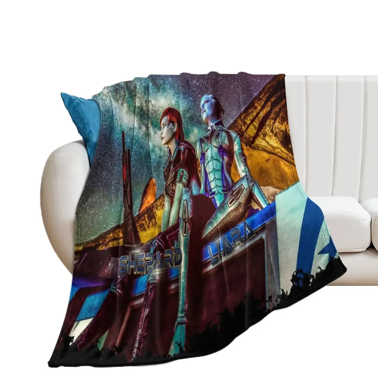 Плед Mass Effect - Shepard &amp Liara дизайнерское мягкое Клетчатое одеяло большие одеяла