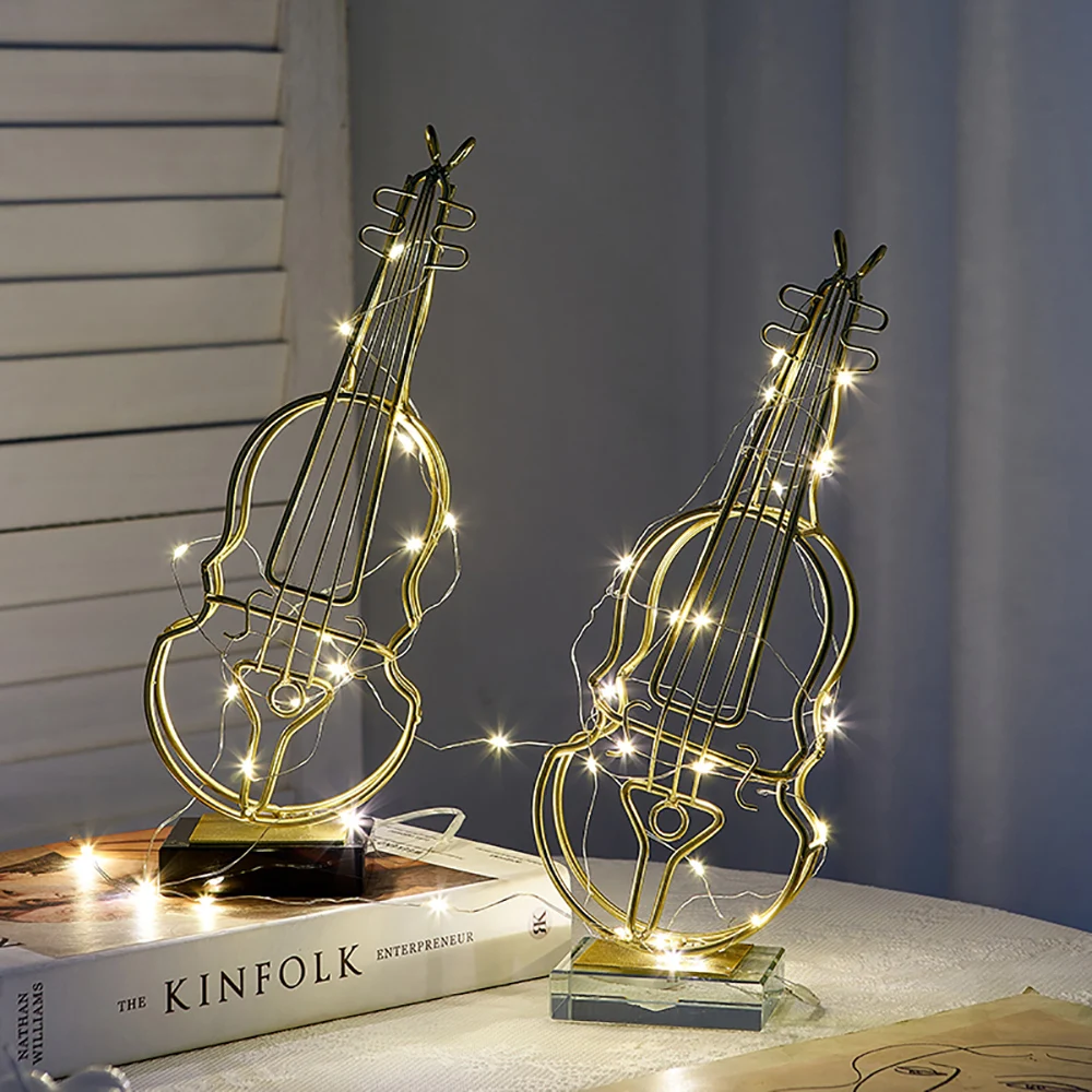

Creative Room Decor Music Violin Statue Modern Home Decor Metal Musical Instrument Ornament Office Desk Accessories Craft Gift