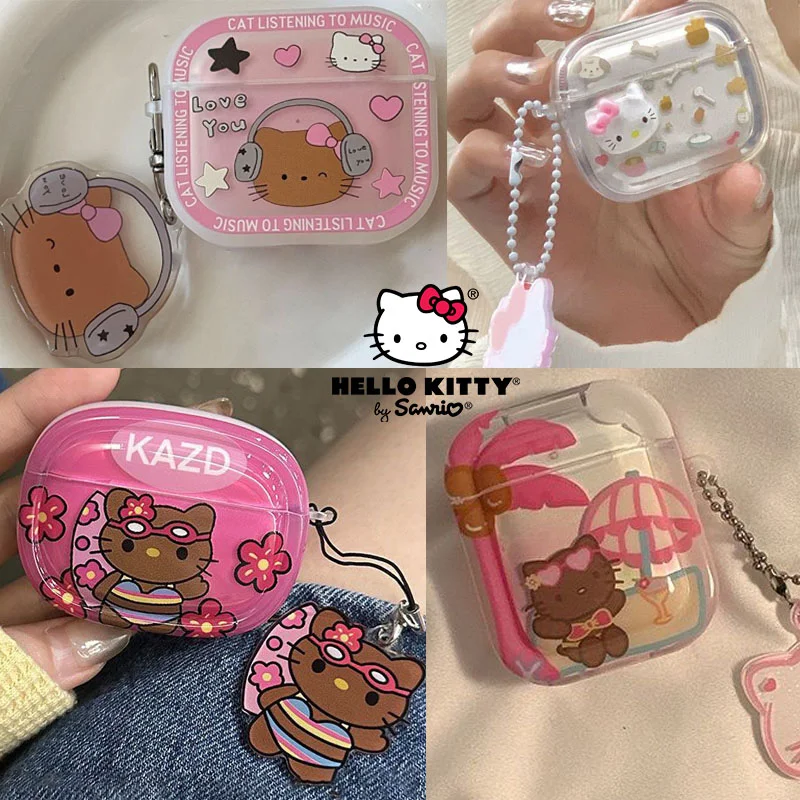 

Sanrio Hello Kitty Earphone Case for AirPods 1 2 3 Pro Cartoon Kawaii Headphone Protective Cover with Pendant Decor Accessory