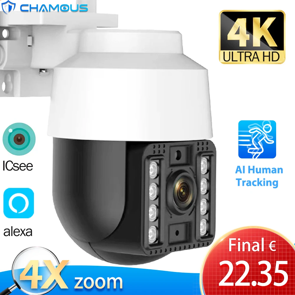 8MP 4K IP-камера Открытый WiFi 360° Видеонаблюдение 5MP Security CCTV Cam AI Tracking HD PTZ Onvif H.265 iCSee APP