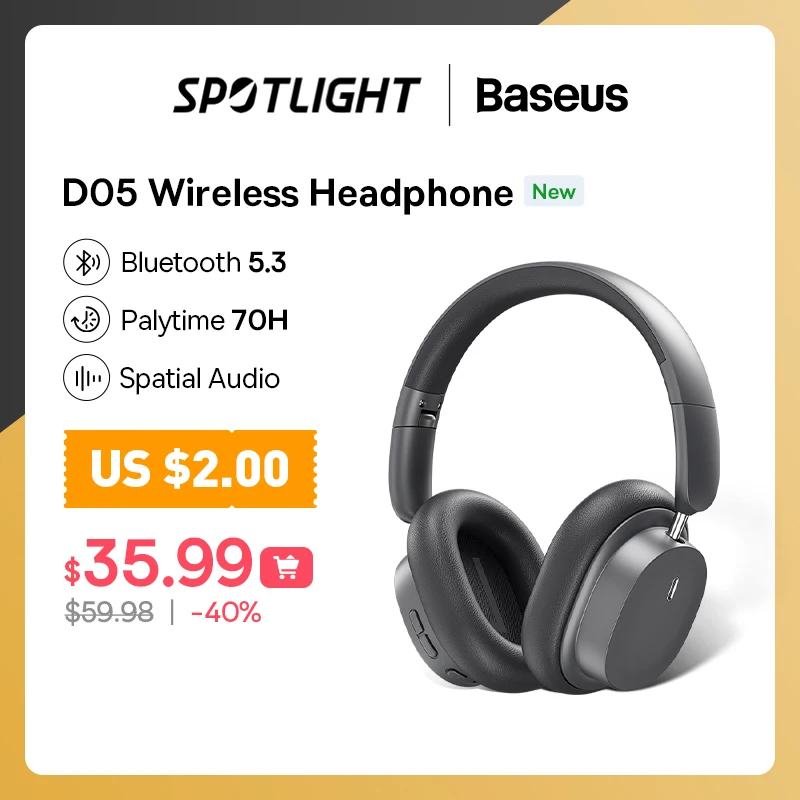 

Baseus Bowie D05 беспроводные наушники Bluetooth 5,3 наушники HIFI стереогарнитура 40 мм драйвер складные Накладные наушники 70 Ч время