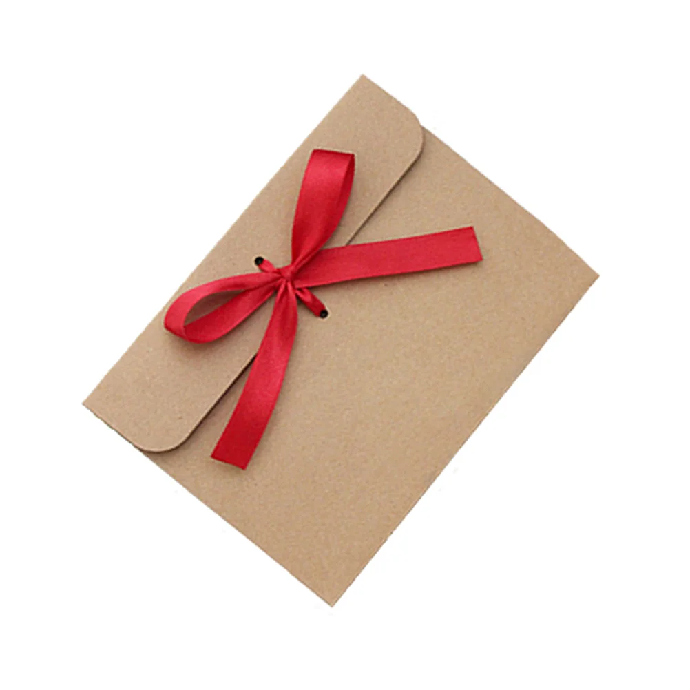 

50pcs European Style Envelope Kraft Paper Storage Pouch Bowknot Envelope Delicate Invitation Cards Envelopes (With -red