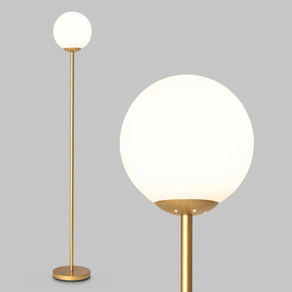 Glass Globe LED Floor Lamp w/ Acrylic Lampshade Bedroom Office