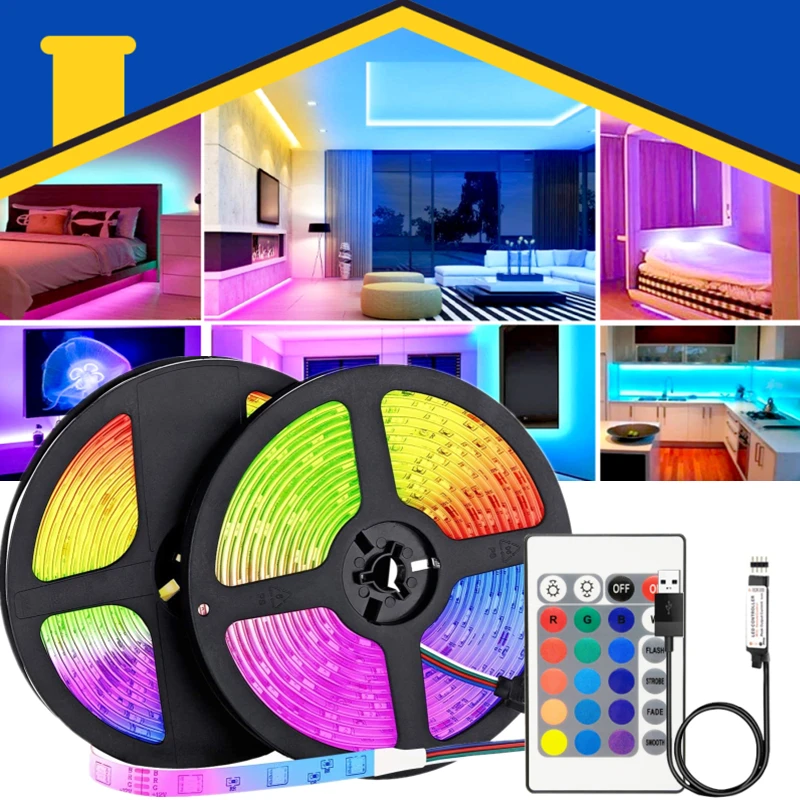 

5M LED Strip Lights RGB 5050 Flexible Lamp USB Ribbon Tape Light For Room Fita Computer Background Luz Festival Luces Decoration
