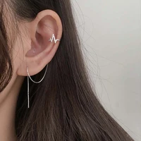 design silver color zircon long ear wire chain earrings wave heartbeat ear cuff clip on earring for fashion women girl gift