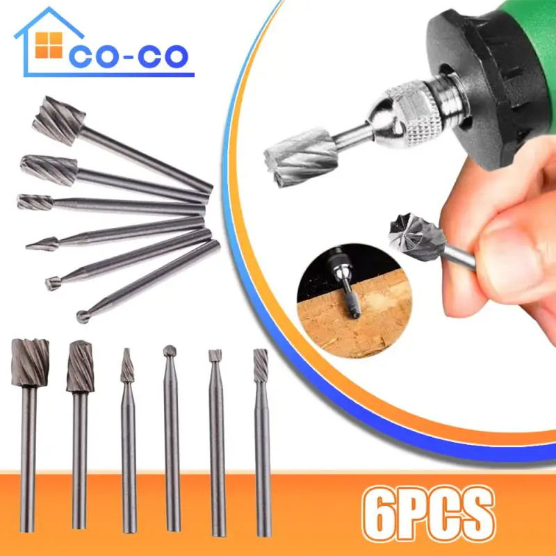 

6PCS Rotary Cutter File HSS Routing Router Drill Bits Set Carbide Rotary Burrs Tool Wood Stone Metal Root Carving Milling Cutter