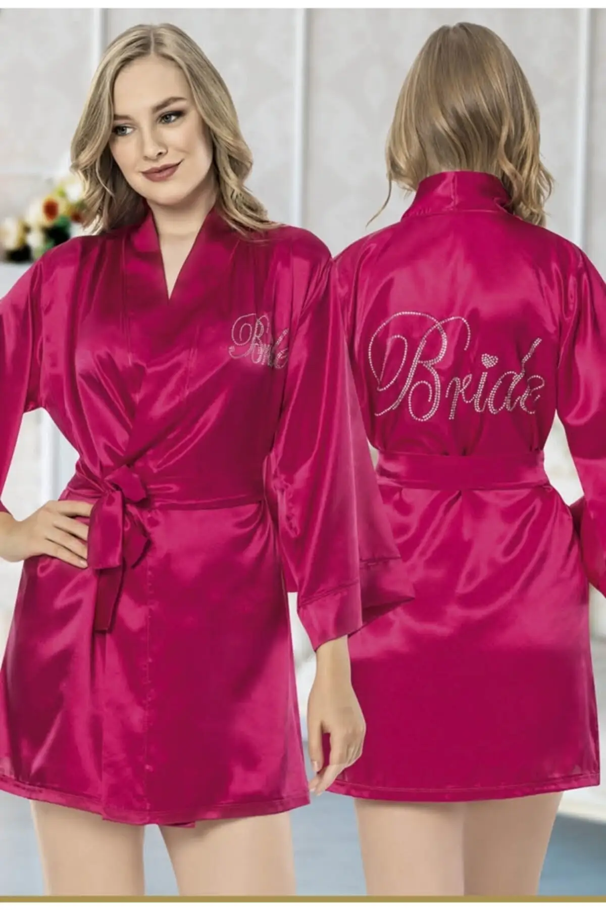 

Dressing Gown Bride Satin Stone Print Detailed Fashion Robe Robe Robe Robe Sexy Peignoir Kimono Bride Sleepwear Night Gown