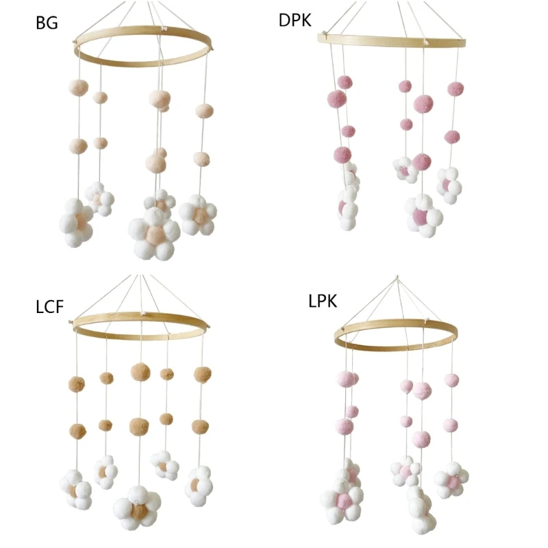 

Flower Pom Pom Sensory Toy for Newborn Gift Birthday Shower Sensory Gifts Wind Chimes Baby Stroller Hanging Pendants Toy