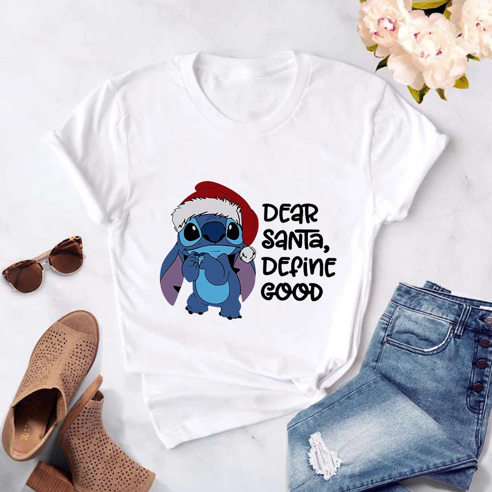 

Disney Christmas Stitch Kawaii Harajuku T-shirts Women Short Sleeve Fashion Y2k Clothes White Blouses 2023 New Arrivals Dropship