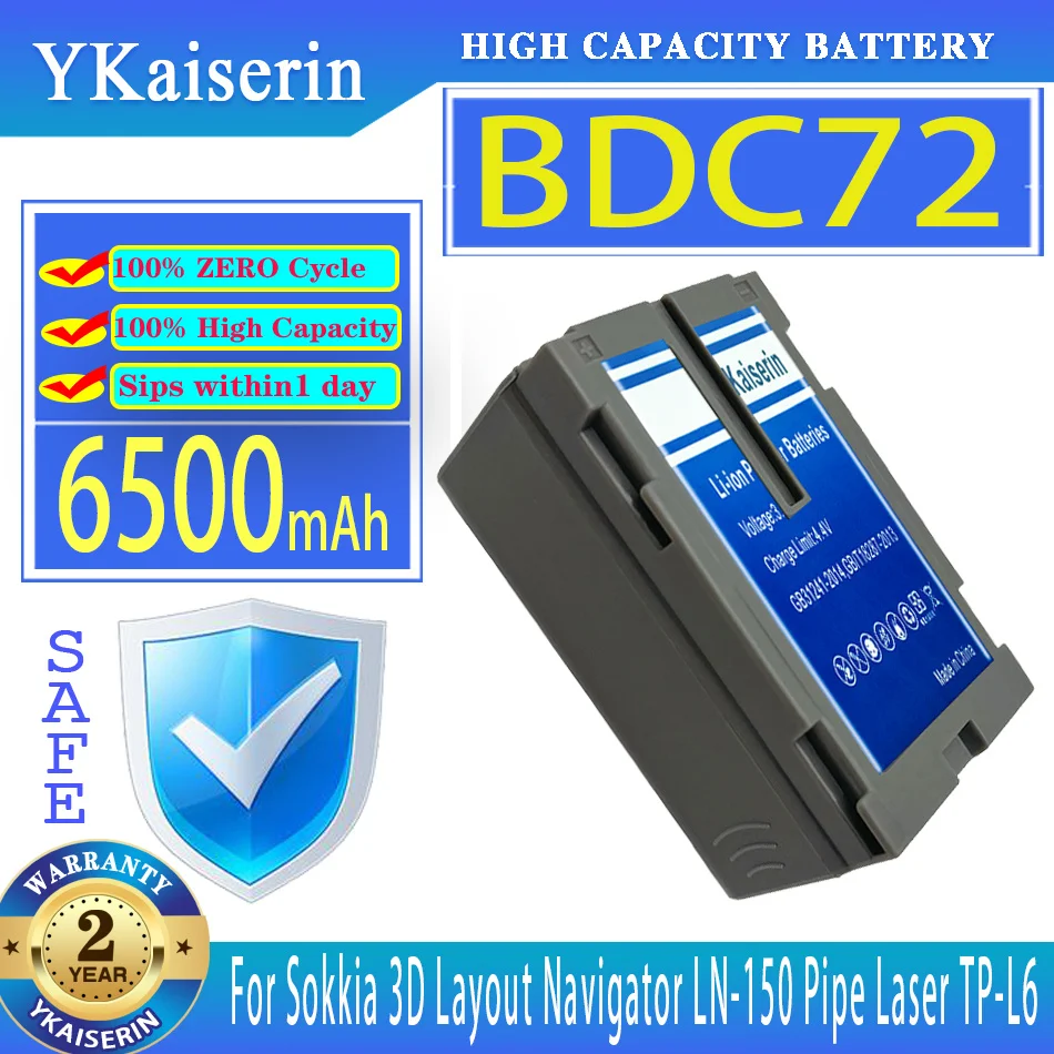 

YKaiserin 6500mAh Battery BDC72 For Sokkia 3D TP-L6 Top con Total Station GM-52 RC-5 Layout Navigator LN-150 Pipe Laser