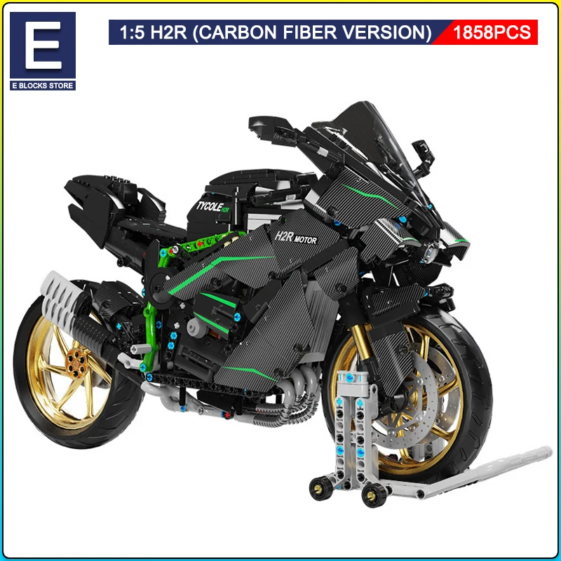 

1858 шт., 1:5 технический город, модель мотоцикла, автомобиль, строительные блоки MOC, гоночный мотоцикл, автомобили, кирпичи, игрушка для детей, подарки T4019
