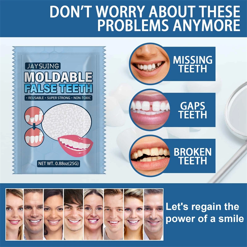 

25g Temporary Tooth Repair Kit False Teeth Solid Glue Denture For Missing Broken Teeth Moldable Tooth Filling False Teeth Tool