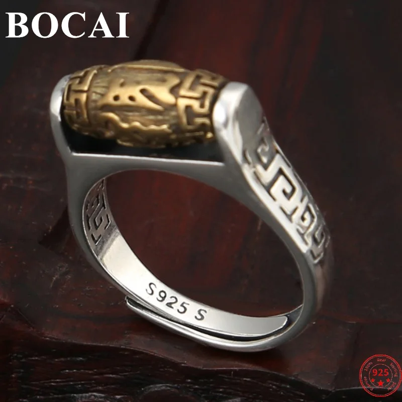 

BOCAI S925 Sterling Silver Rings 2022 Fashion Rotatable Six Syllable Mantra Tibet TianZhu Argentum Jewelry Amulet for Women Men