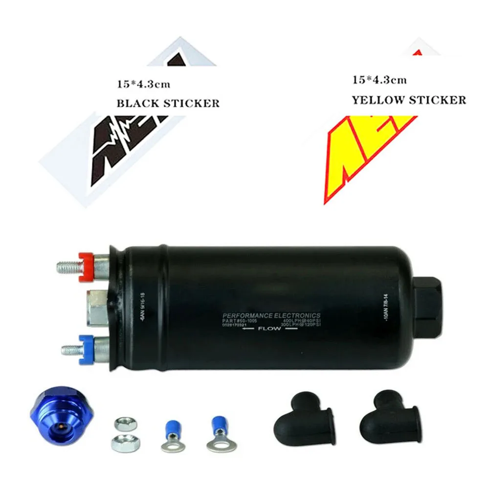 

50-1005 400LPH High Pressure Inline Fuel Pump Kit E85 Compatible 10AN Inlet Fitting | Bosch 044 Style +60MM Fuel Filter Bracket