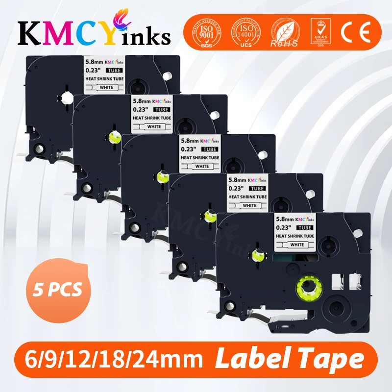 

KMCYinks 5PK HSe-211 Hse-221 Hse-231 HSe-611 HSe-621 HSe-631 641 651 241 Heat Shrink Tube Tape for Brother P-Touch printer