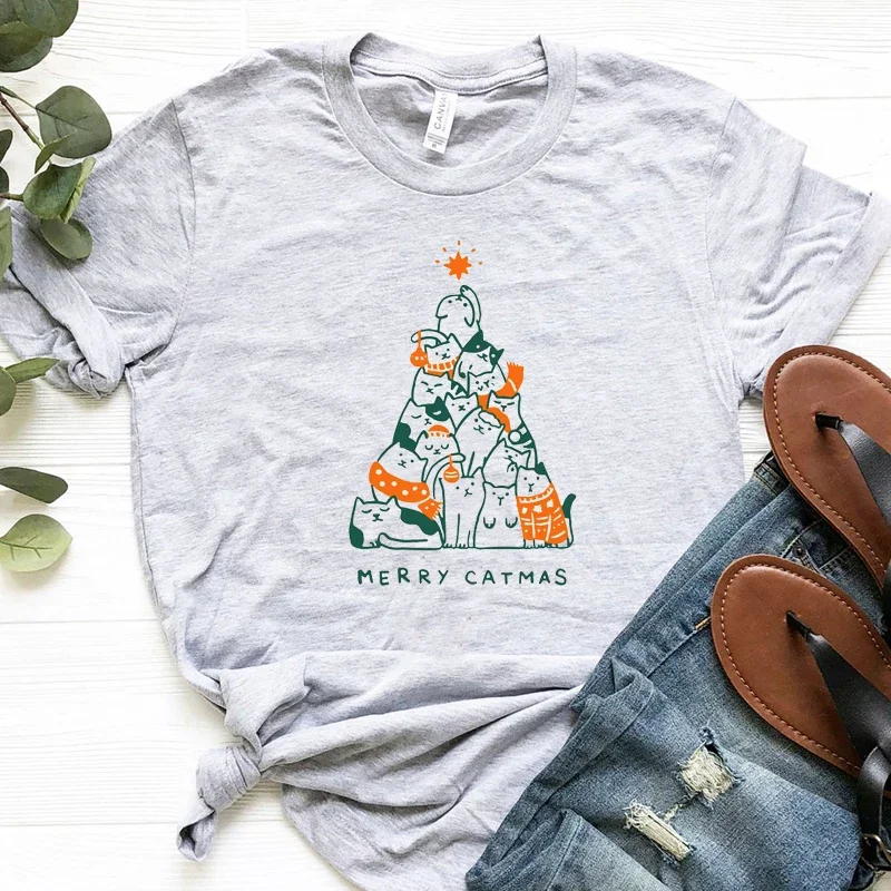 Смешные Женские футболки Meow Catmas эстетическая одежда белая футболка для