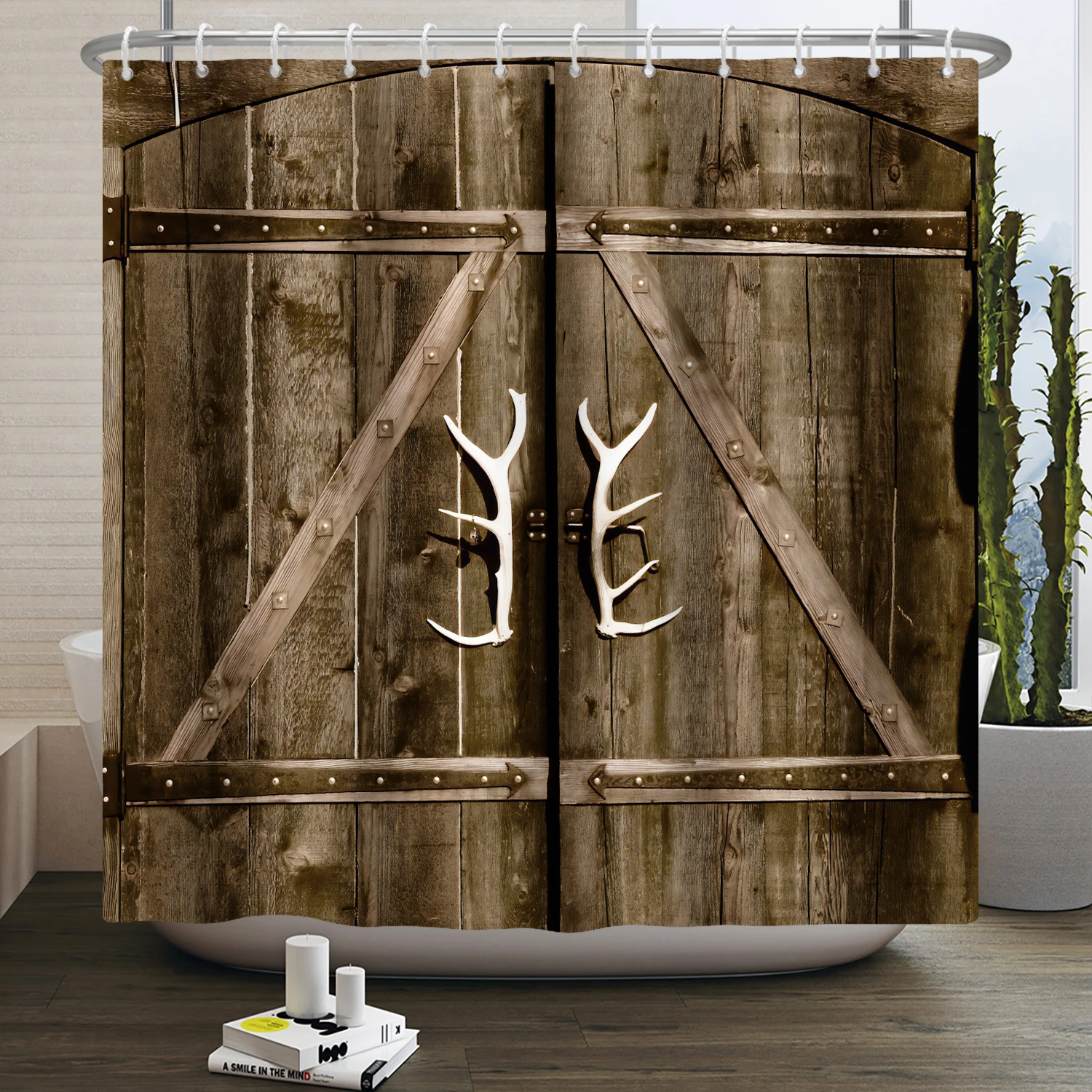

Old Vintage Wooden Door Shower Curtain Retro Farm House Farm Barn Door Print Home Bathroom Decor Shower Curtain with Hooks