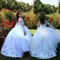 fatapaese 2 14years lace tulle flower girl dress bows girls first communion junior bridesmaid ball gown wedding bparty dress