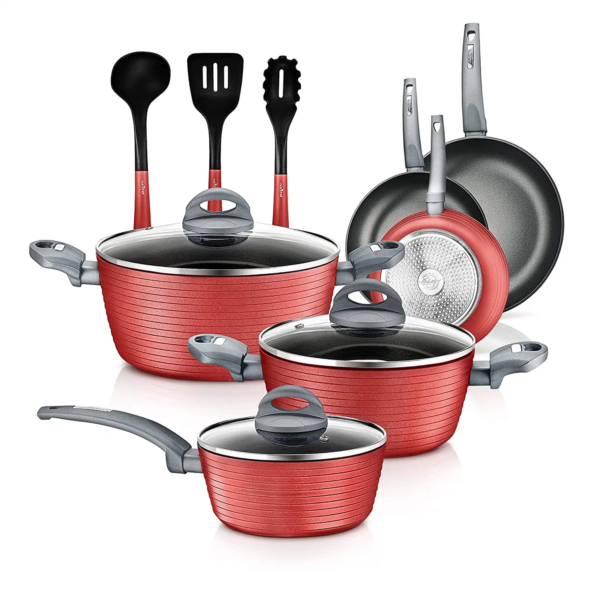 

Nonstick Kitchen Pots and Pans, 12 Piece Set, Red