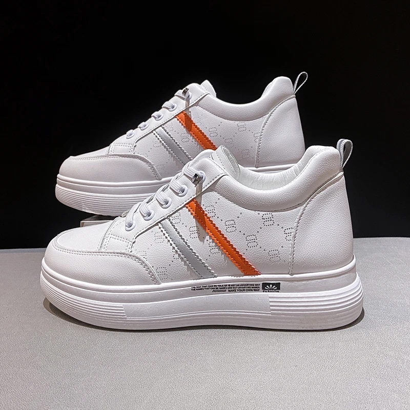 

Women Shoes PU Pleather 7cm Platform Wedge Hidden Heel Lace-up Spring Autumn Shooes Sneakers White Shoes Female 2022