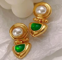 french court retro niche design medieval style colored glass earrings for women summer green metal stylish fine jewelry