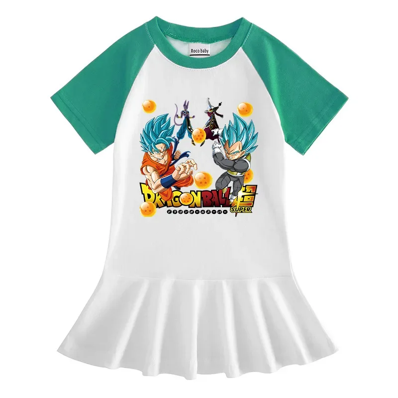 

Dragon Ball New Korean Version of Children's Clothing Cartoon Half-sleeved Girl Dress Hit Color Female Baby Foreign Stylepleated