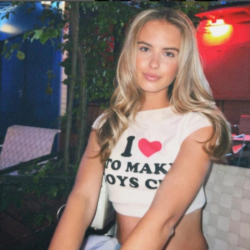 

Летняя футболка Y2k в стиле Харадзюку С мультипликационным принтом, облегающий кроп-топ для девочек, футболки, женская одежда, топы, футболки в готическом стиле с надписью Love, уличная одежда, новинка