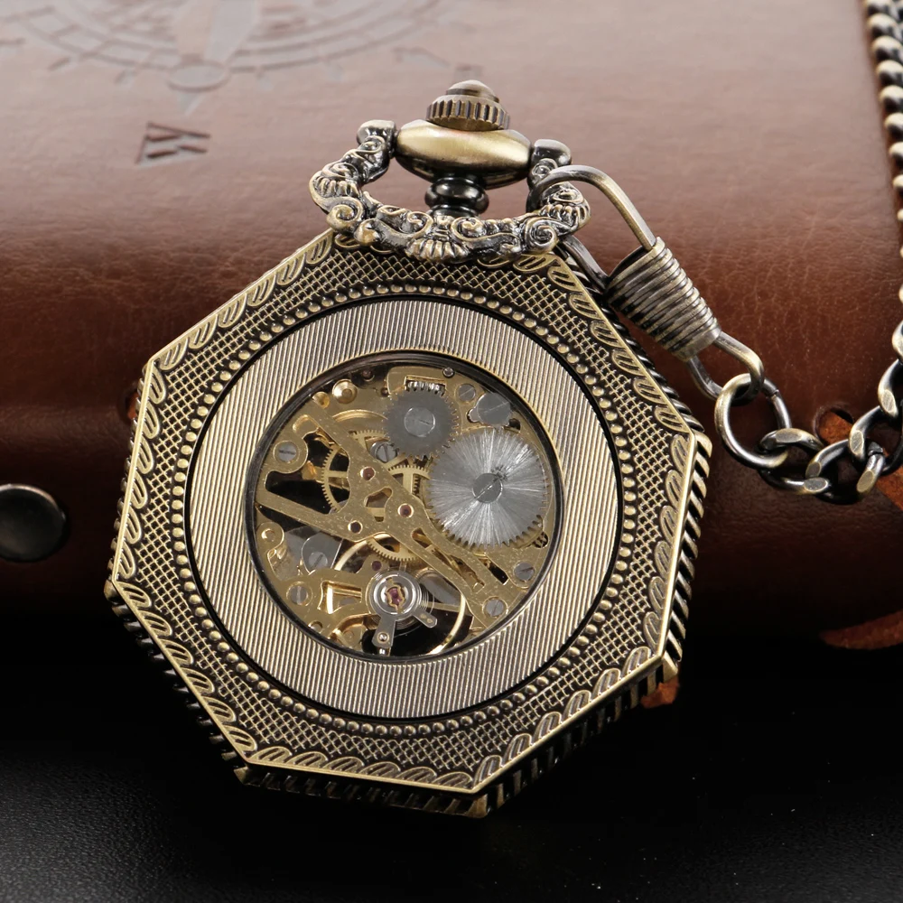 New Irregular Digital Display Hollow Steel Mechanical Pocket Watch Retro Gentleman Analog Signal Clock Women's Jewelry Gift