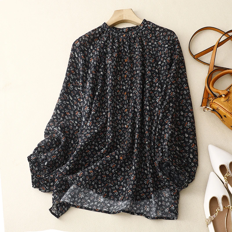 

Limiguyue Summer Mori Girl Vintage Japanese Style Tops Women Pullovers Large Size Floral Print Blouse Batwing Sleeve Black U556