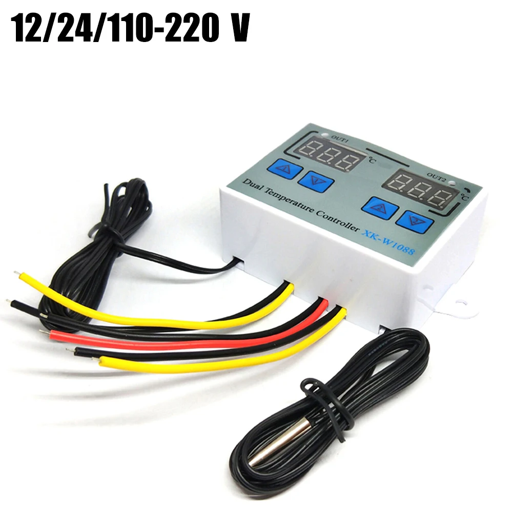 

XK-W1088 Dual Digital Thermostat Temperature Controller Two Relay Output Thermoregulator Incubator Heating Cooling AC110-220V