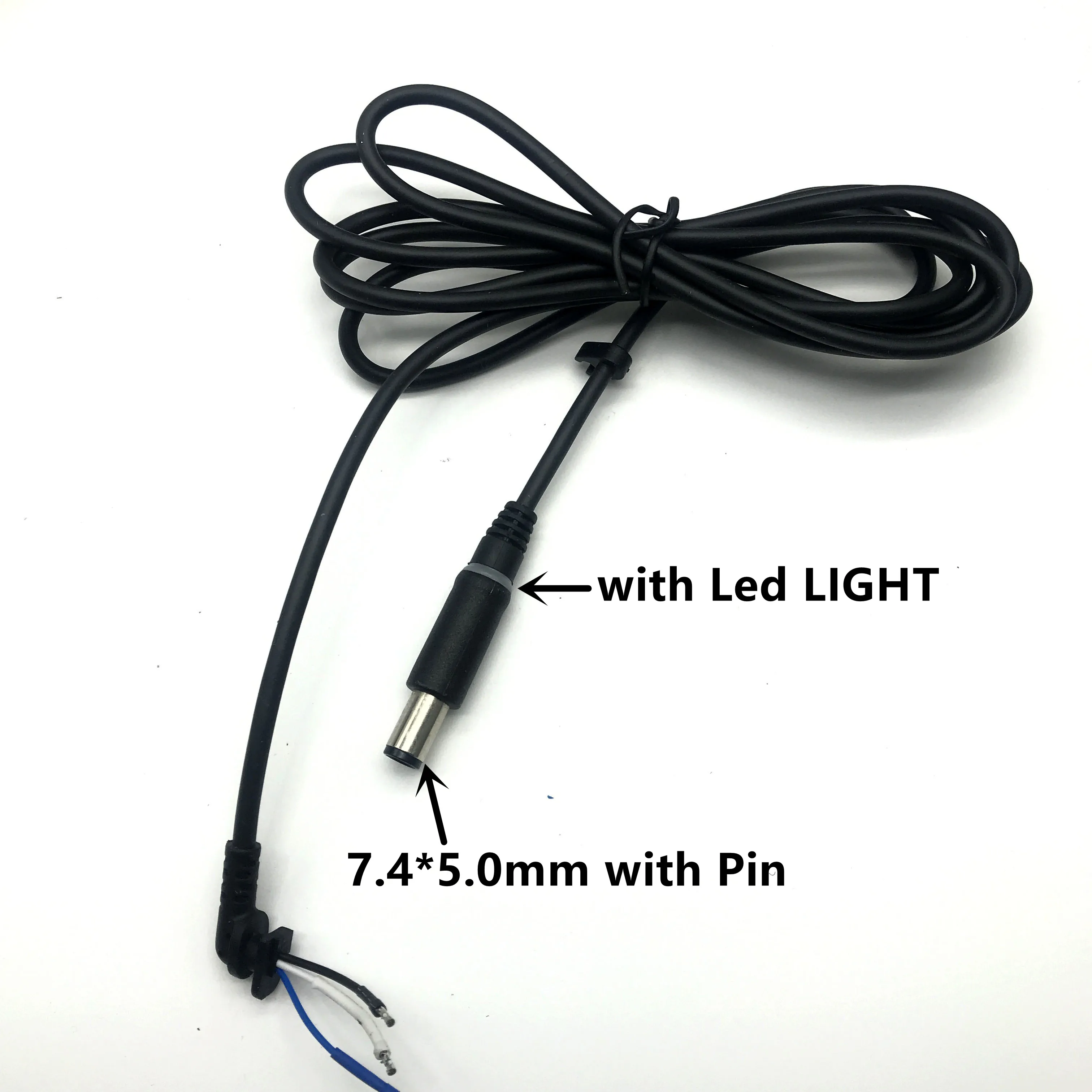 Copper DC Tip Plug Connector Cord Cable for Dell HP Laptop Charger Adapter black Pin 7.4 x 5.0 7.4*5.0mm  with Led Light 1.8M