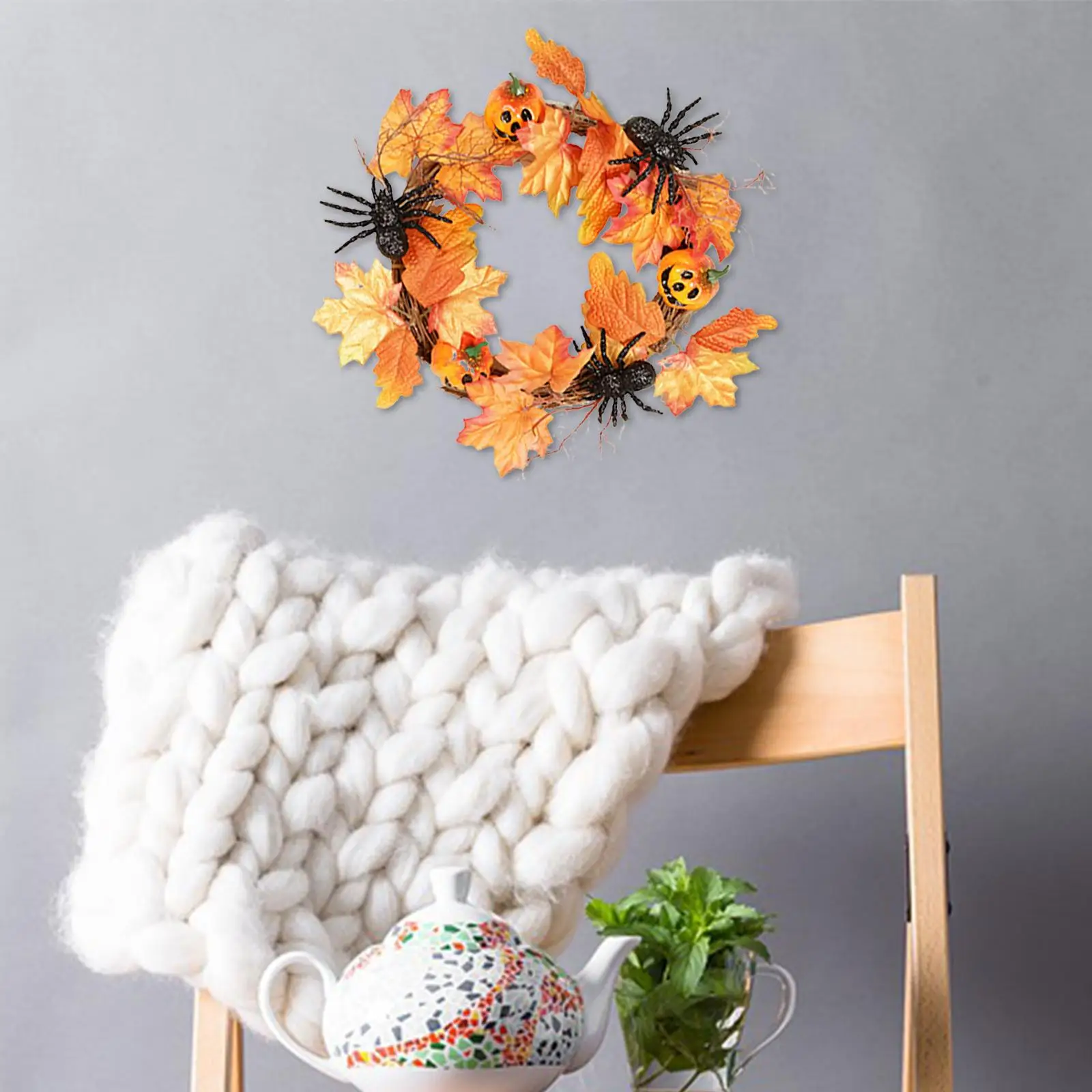 

Artificial Maple Leaf Wreath Pumpkin Wreaths Wall Hanging Halloween Decor