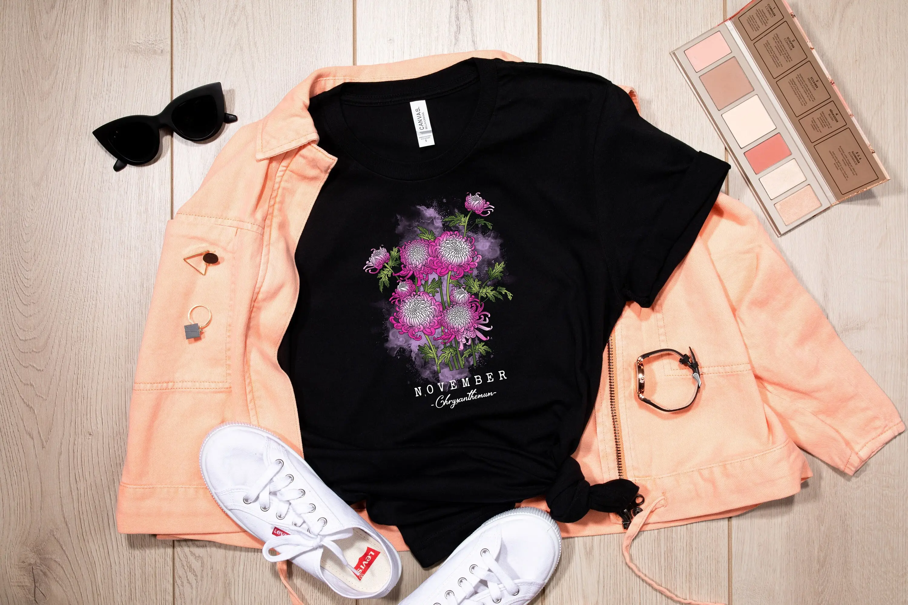 Милая футболка с хризантемой ботанический любитель природы для нее месяца