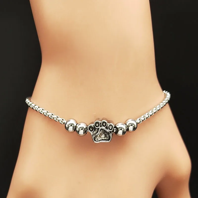 

Dog Claw Bracelet for Women Stainless Steel Silver Color Bead Bracelets & Bangles Jewelry bracelet jonc argent B1826S06