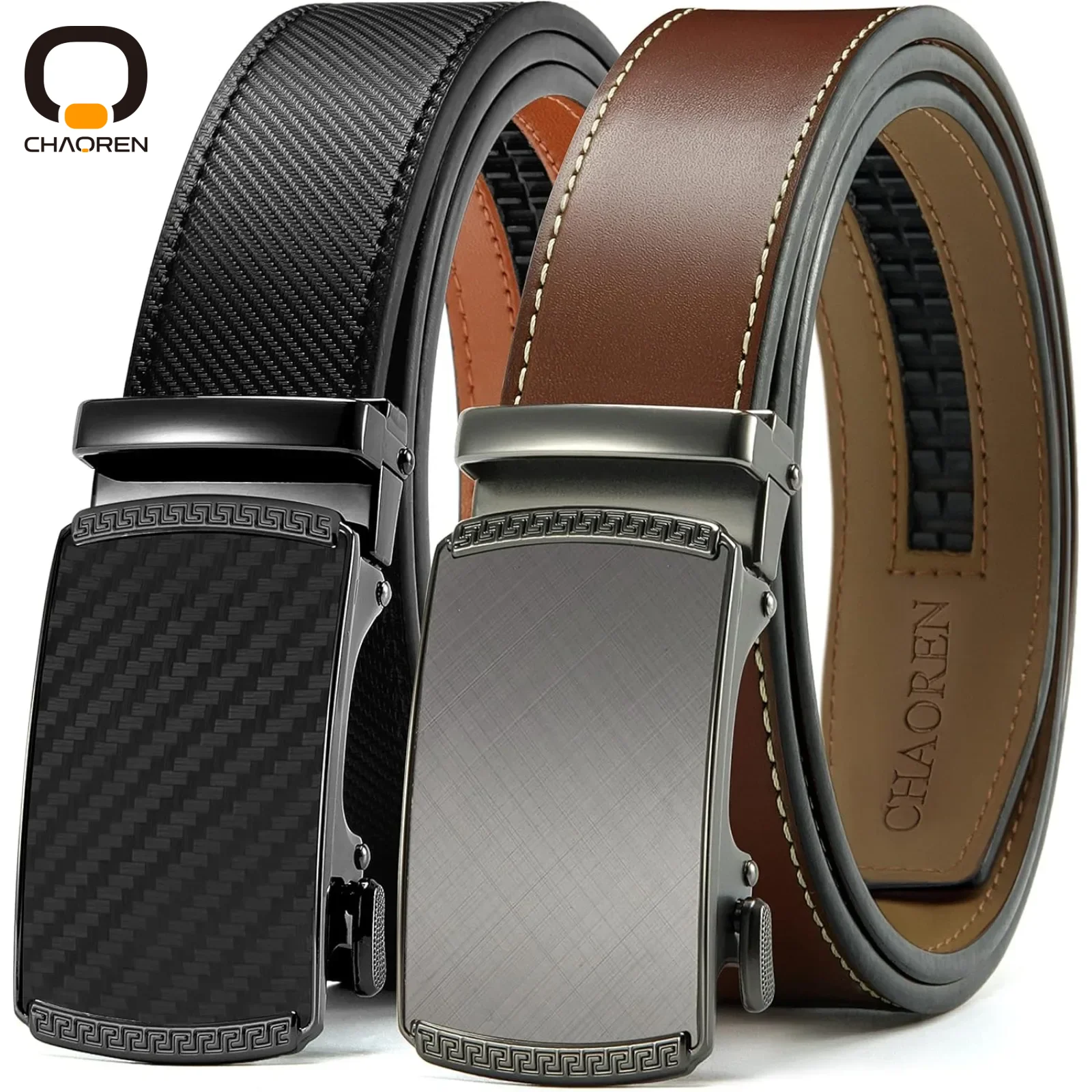 Мужской кожаный ремень с храповым механизмом CHAOREN 2 шт. — настраиваемый легкий