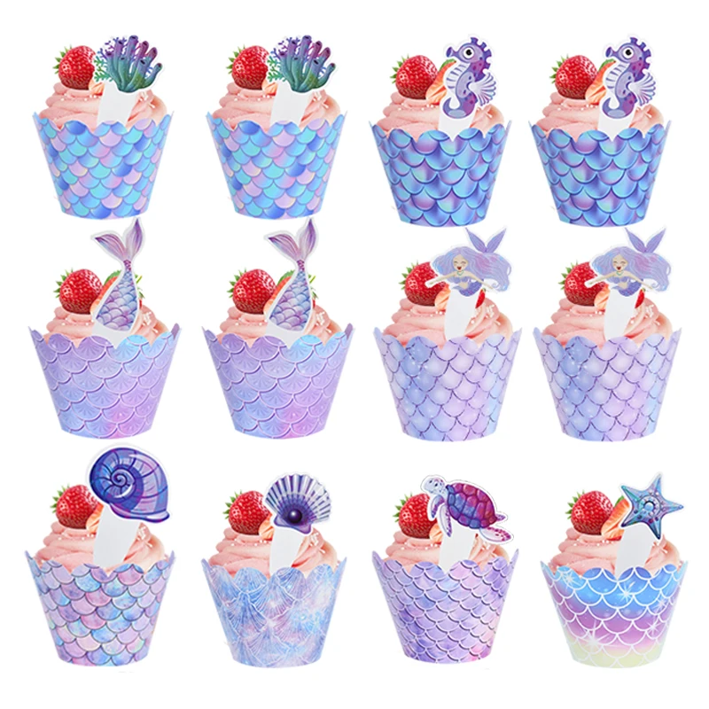 

Mermaid Cake Border Shell Turtle Seaweed Cupcake Topper for Kids 1st Happy Birthday Party Supplies Baby Shower Cake Decorations