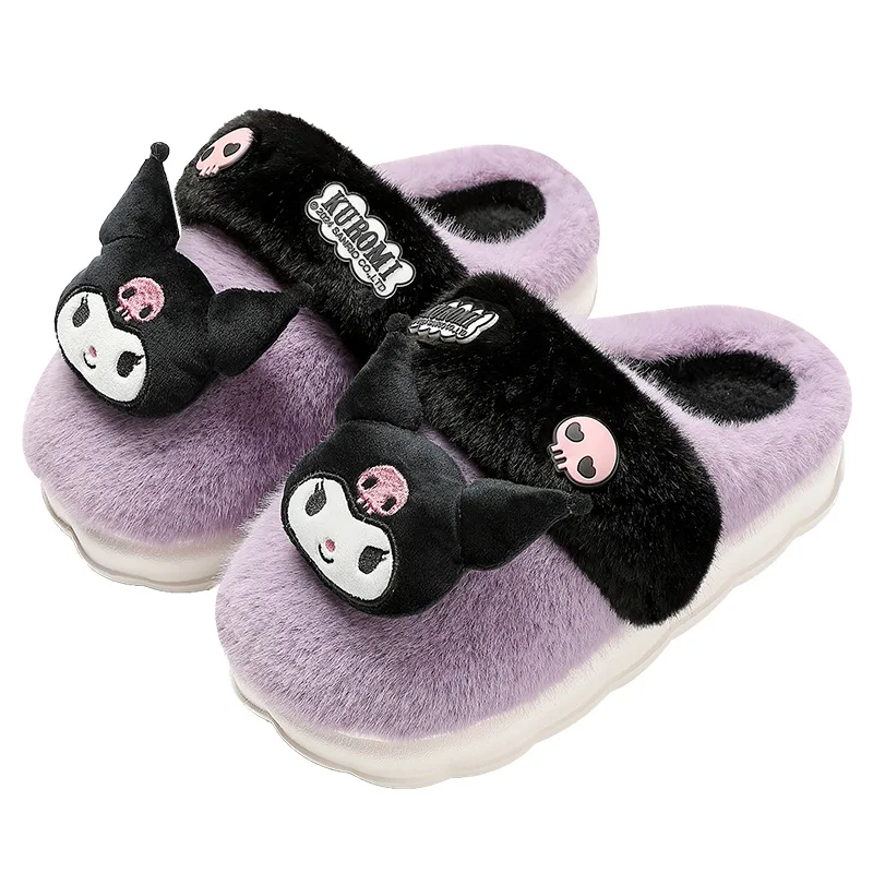 Очень милые зимние хлопковые тапочки теплая Нескользящая Милая обувь Kuromi Hello Kitty