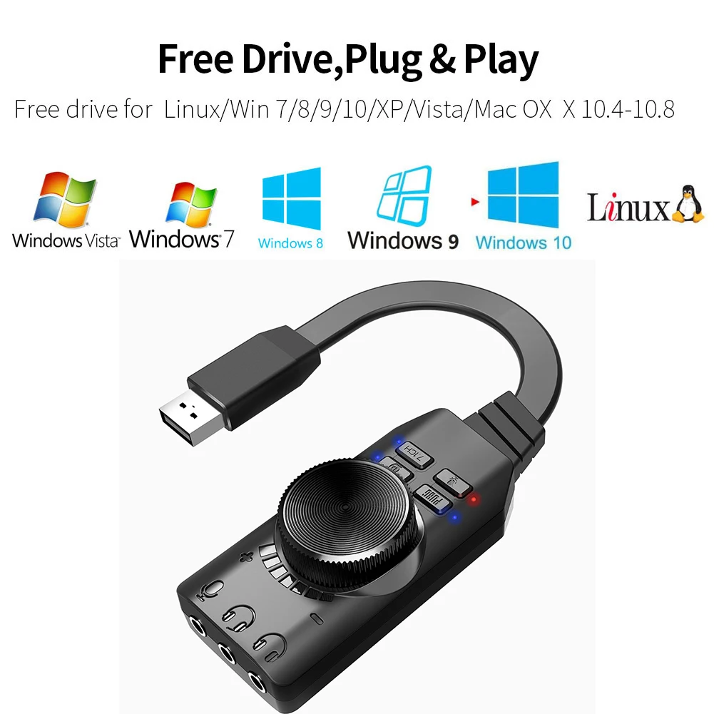 

Звуковая карта GS3 7,1 каналов Внешняя USB аудио 3,5 мм гарнитура стерео микрофон гарнитура аудио адаптер громкость для ноутбука