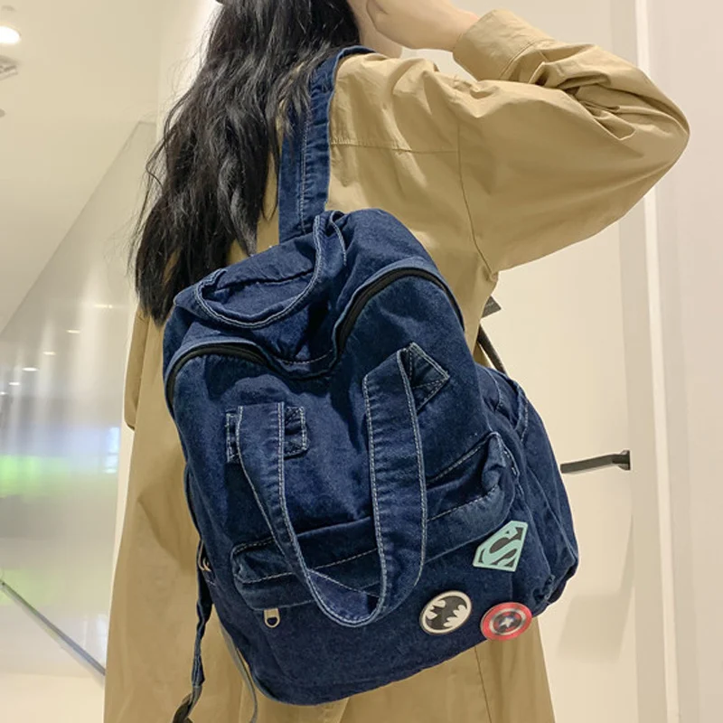 

New Fashion Women's Backpack Denim Travel Backpacks College Student School Bag for Teenager Girls Female Shoulder Bags Book Bag