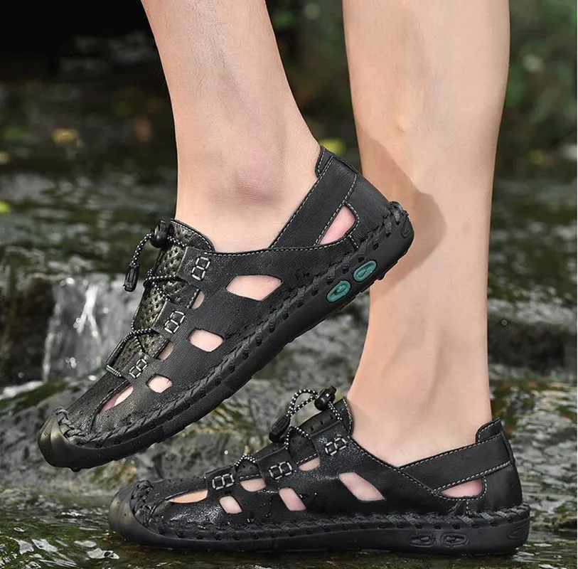 Сандалии мужские из натуральной кожи дышащие босоножки ручной работы