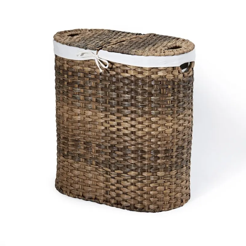 

Hand-Woven Oval Double Laundry Hamper with Liner, Mocha Laundry Baskets Laundry Storage & Organization