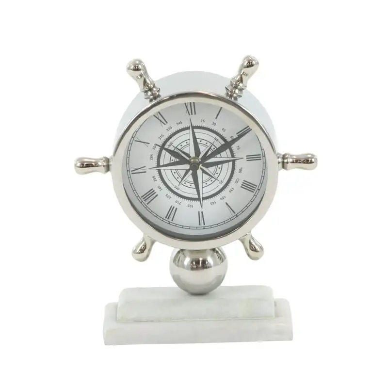 

Silver Stainless Steel Ship Wheel Clock with Marble Base Digital clock Clock Clock kit Alarm clocks Wall decor Room decorations