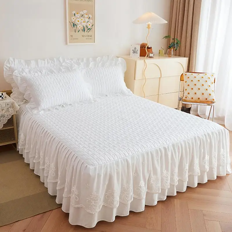 Cotton Solid Korean sle Princess Sle Bed Skirt Single Piece Pure Bedspread Lace Yarn White .8M Bedspread-