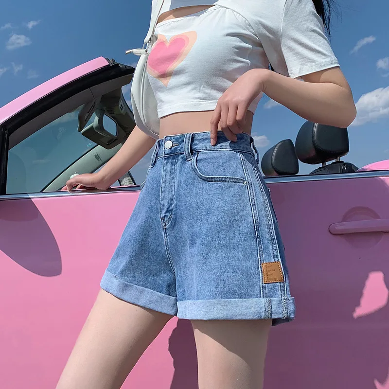 

White Jean Shorts Women Summer High Waisted Solid Hot Short Jeans For Ladies Elastic High Waist Denim Shorts Women Summer