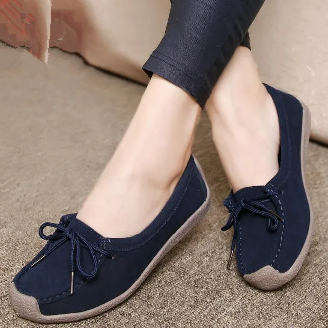 

Туфли женские замшевые без застежки, повседневные лоферы, балетки, с бантиком, Мокасины, обувь на плоской подошве, 2023