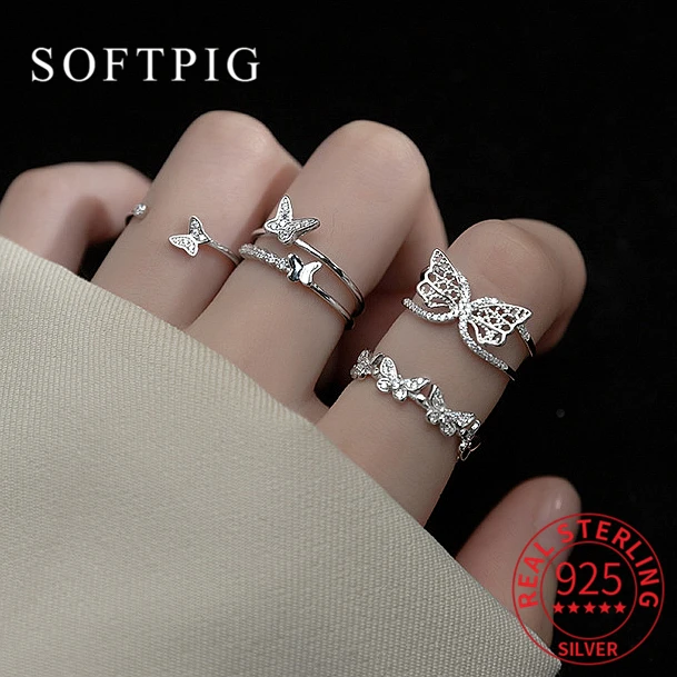 

INZATT Real 925 Sterling Silver Zircon Butterfly Adjustable Ring For Fashion Women Fine Jewelry Cute Minimalist Accessories