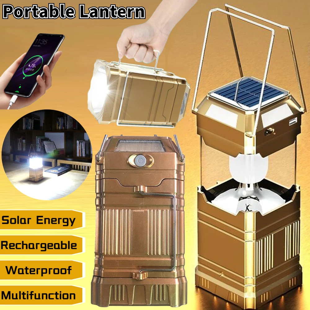

Solar Camping Lamp USB Rechargeable Portable Foldable Lantern Camping Light LED Tent Lamp Torch Flashlight for Camping Emergency