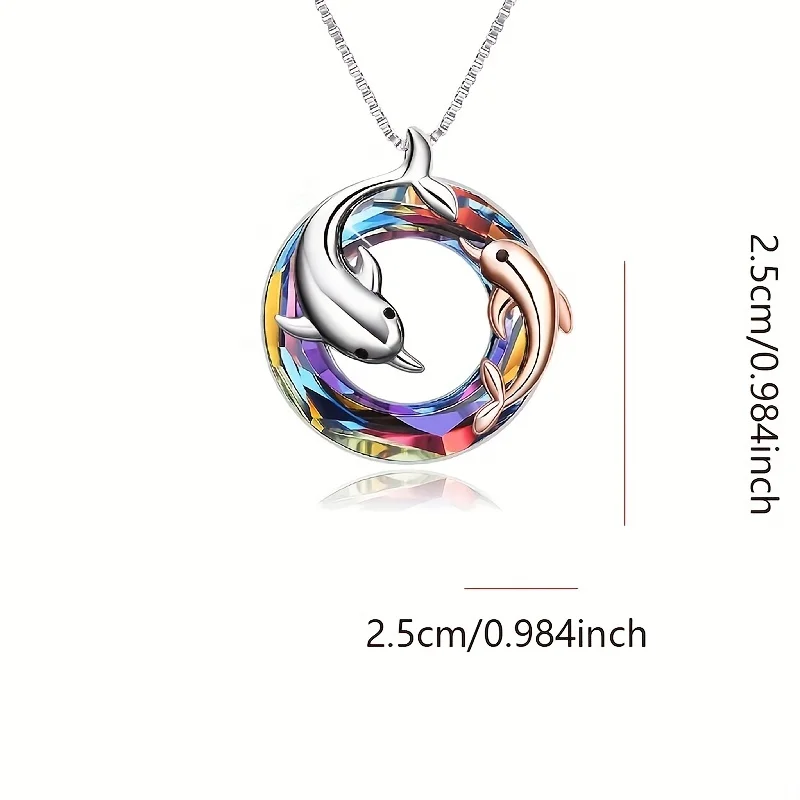 Двухцветное круглое хрустальное ожерелье с дельфином