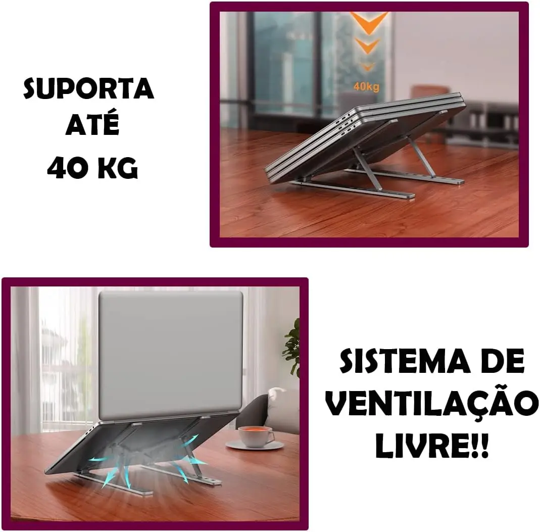 

2023 new Suporte Notebook Apoio Para Tablet Laptop De Mesa Ajustável Dobrável Antiderrapante Em Alumínio Fosco Preto e Prata