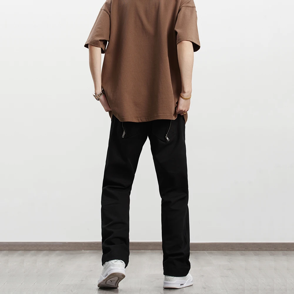 Four Seasons Men's Jeans Zipper Design Straight Pants Trend Korean Men's Pants Hip Hop Straight Wide Leg Pants Mens Pants Zipper